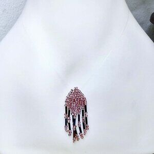 15" Pink Floating Invisible Beaded Fringe Necklace